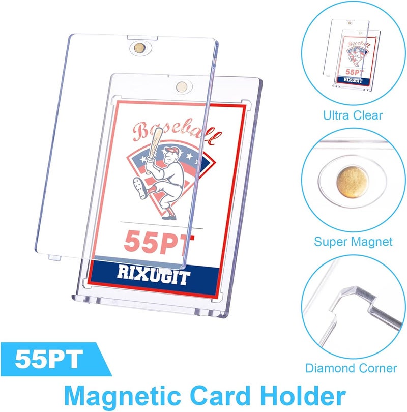 RIXUGIT 20-Pack Magnetic Card Holders for Trading-Cards - 55pt One Touch Magnetic Card Holder, Magnetic Card Case for Sports Game Baseball Cards, Collectible Trading Card Sleeves Business Card Holders - Image 3